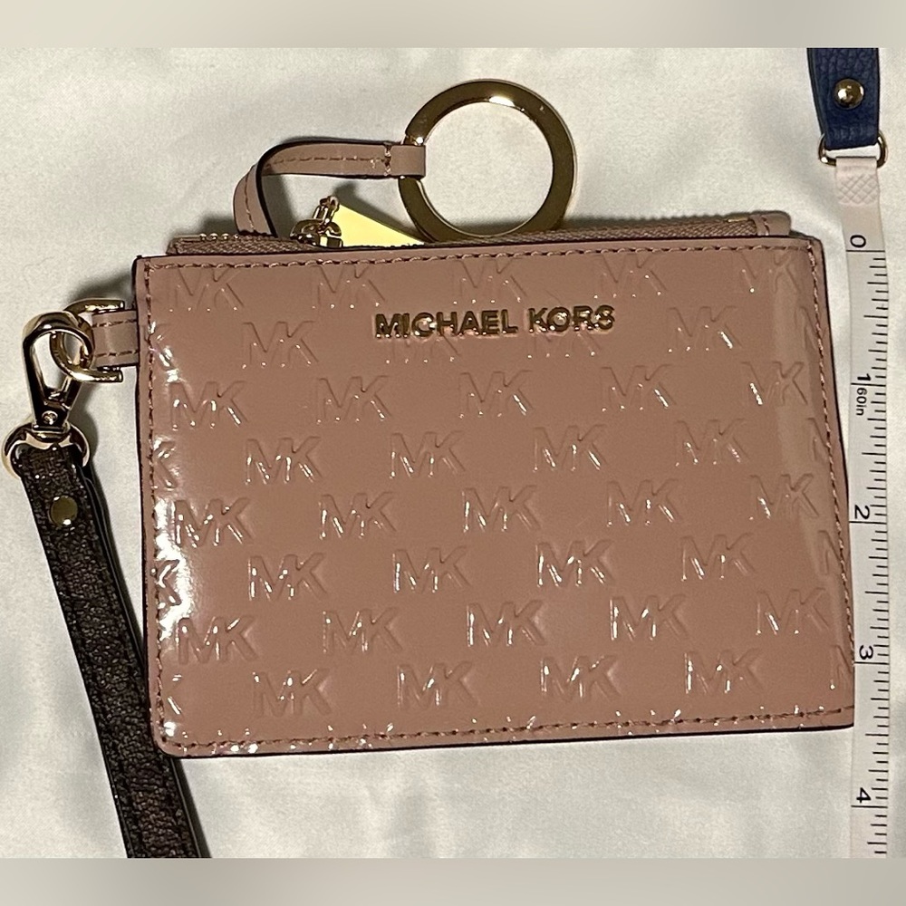 Michael Kors Embossed Signature Logo Jetset Leather card mini wristlet wallet